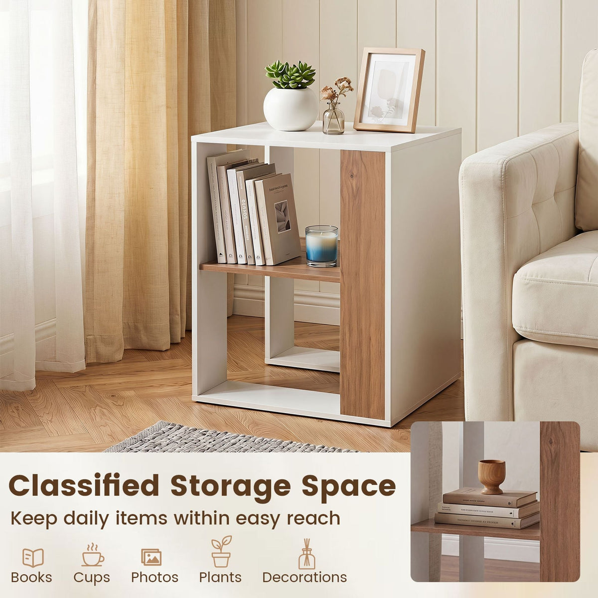 2-Tier Square End Table with Storage Shelf for Living Room Bedroom Set of 2