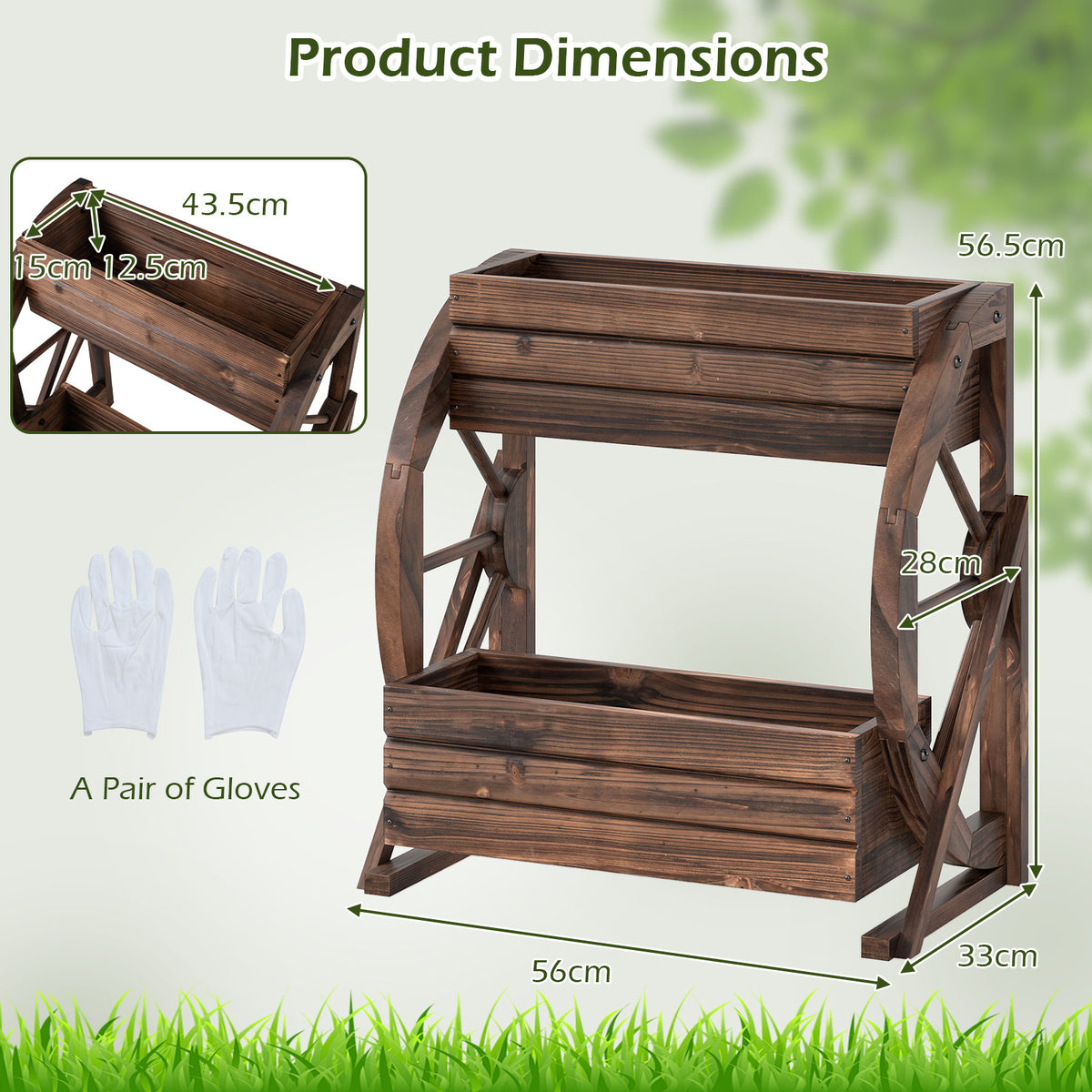 2-Tier Wood Wagon Planter Box with Drainage Holes for Flowers-Coffee