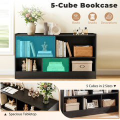 Close up of the black kids storage unit with highlighted compartments