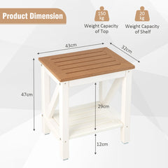 2-Tier Waterproof Shower Bench with Storage Shelf in Brown