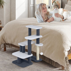 2-in-1 Cat Tree Tower Pet Steps with Sisal Scratching Post 3 Large Platforms-Grey