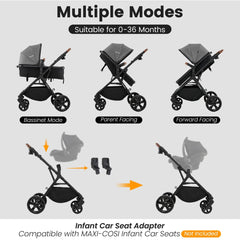 Multiple modes for the convertible baby stroller including bassinet and parent facing