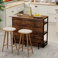 2-in-1 Home Bar Unit with 4 Shelves and Glass Holders and Wine Racks-Rustic Brown