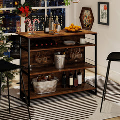 2-in-1 Home Bar Unit with 4 Shelves and Glass Holders and Wine Racks-Rustic Brown