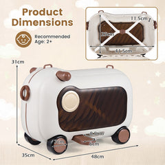 Dimensions diagram for the brown kids luggage showing height and length