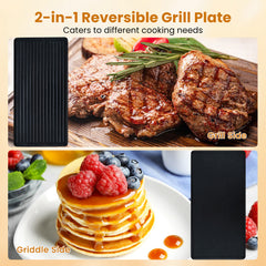 2-in-1 Table Grill and Griddle with Reversible Nonstick Plate