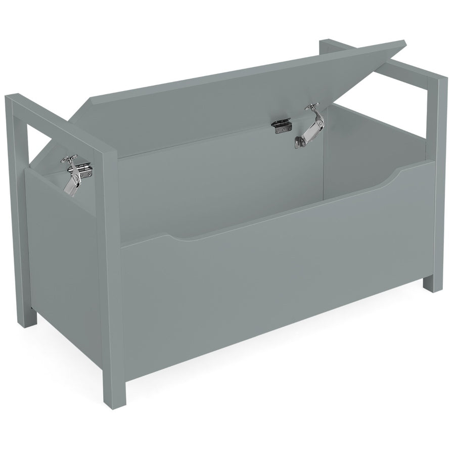 2-in-1 Wooden Shoe Changing Bench with Storage Space in grey, showing the lid open to reveal storage inside