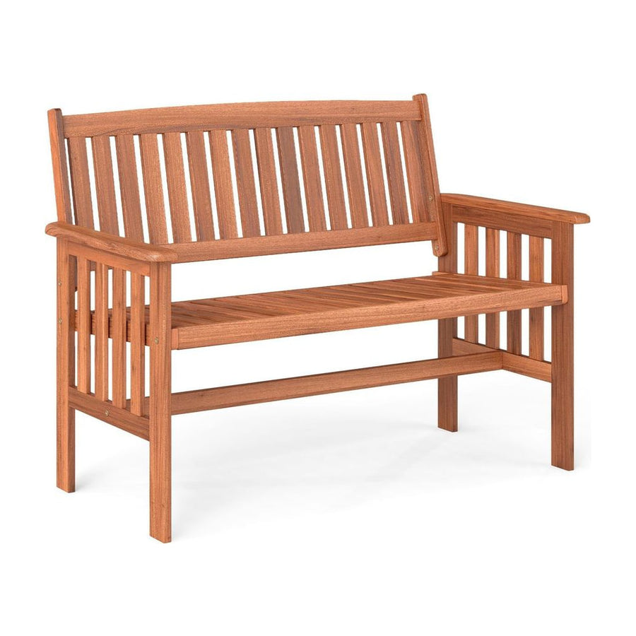 2-Person Outdoor Wood Garden Bench with Backrest Armrests and Slatted Seat