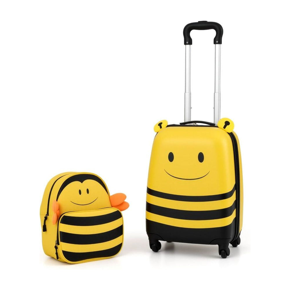 2-Piece Kid's Luggage Set featuring a yellow bee backpack and a matching rolling suitcase