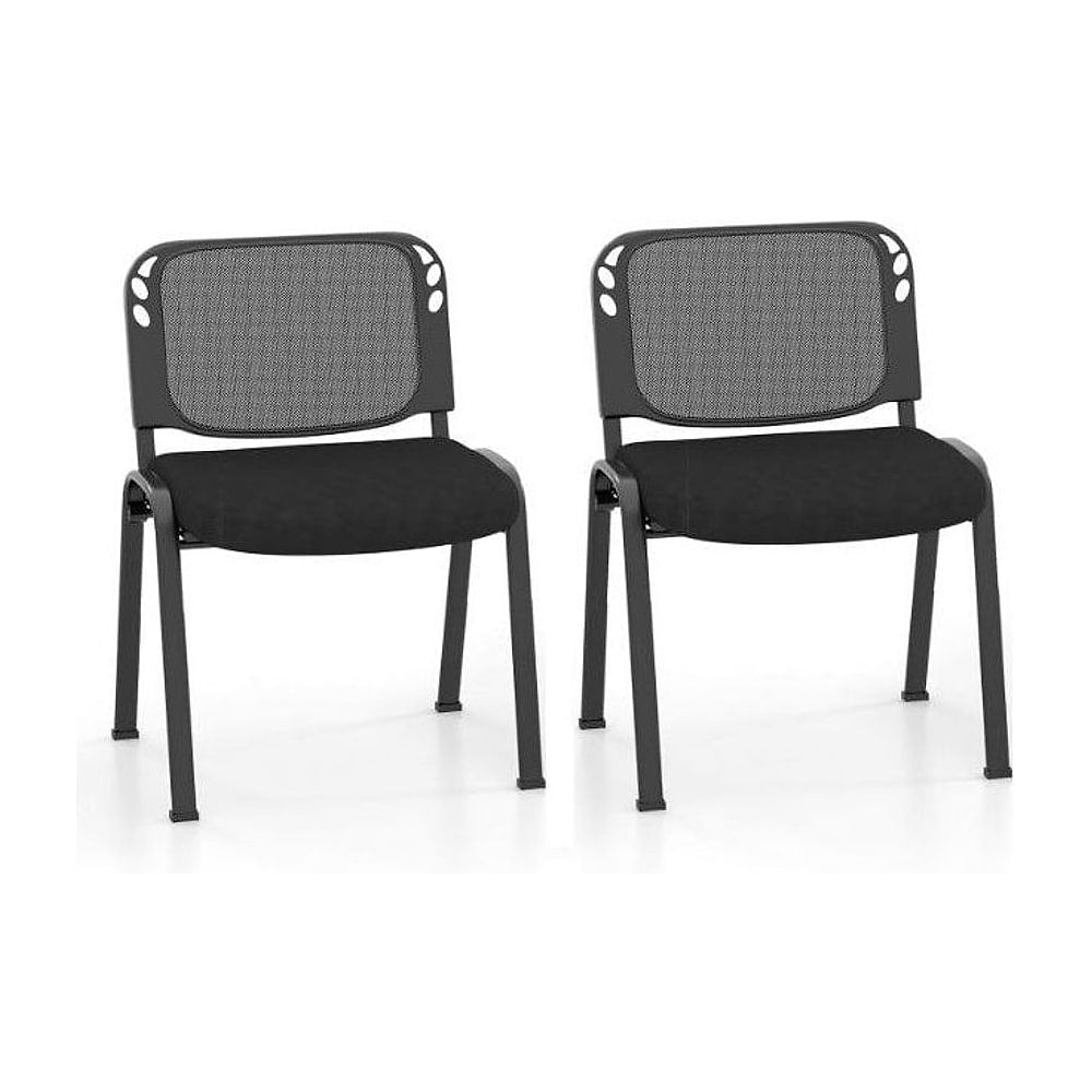 2 Piece Modern Stackable Upholstered Armless Conference Reception Chair in black