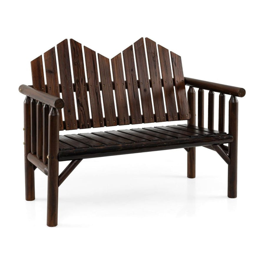 2-Seater Patio Bench Solid Wood Loveseat with Inclined Backrest and Armrests-Dark Brown