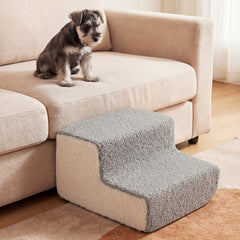 2-tier Foam Dog Ramp High-density Pet Stairs with Non-Slip Bottom-Grey