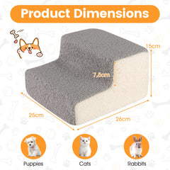 2-tier Foam Dog Ramp High-density Pet Stairs with Non-Slip Bottom-Grey