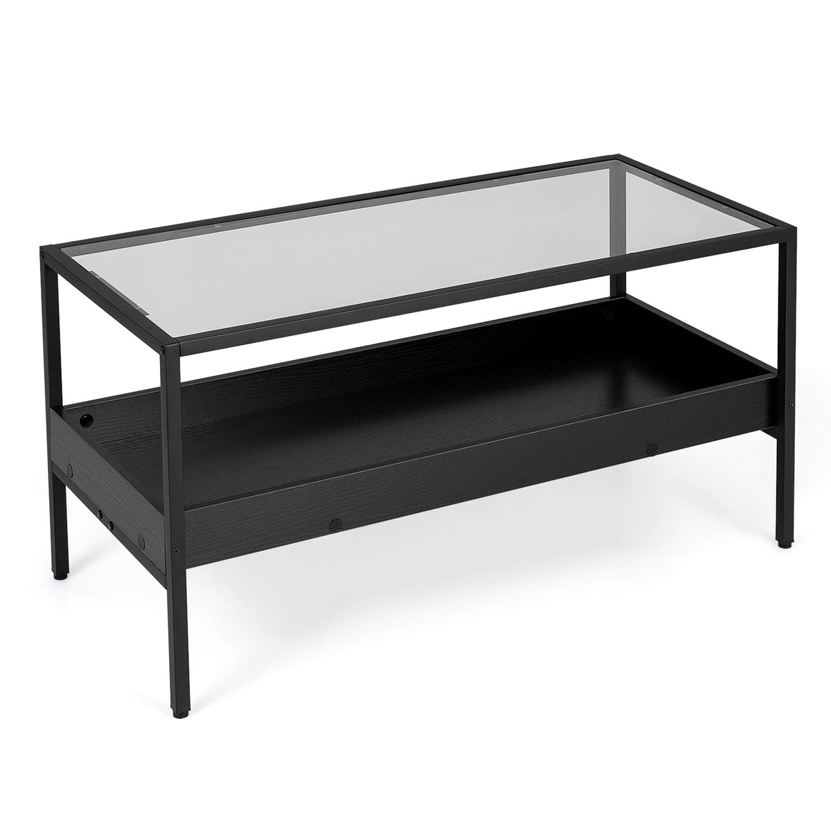 2-Tier Rectangular Glass Coffee Table in Black
