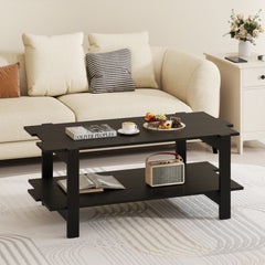 2-Tier Coffee Table with Storage Shelf for Living Room-Black