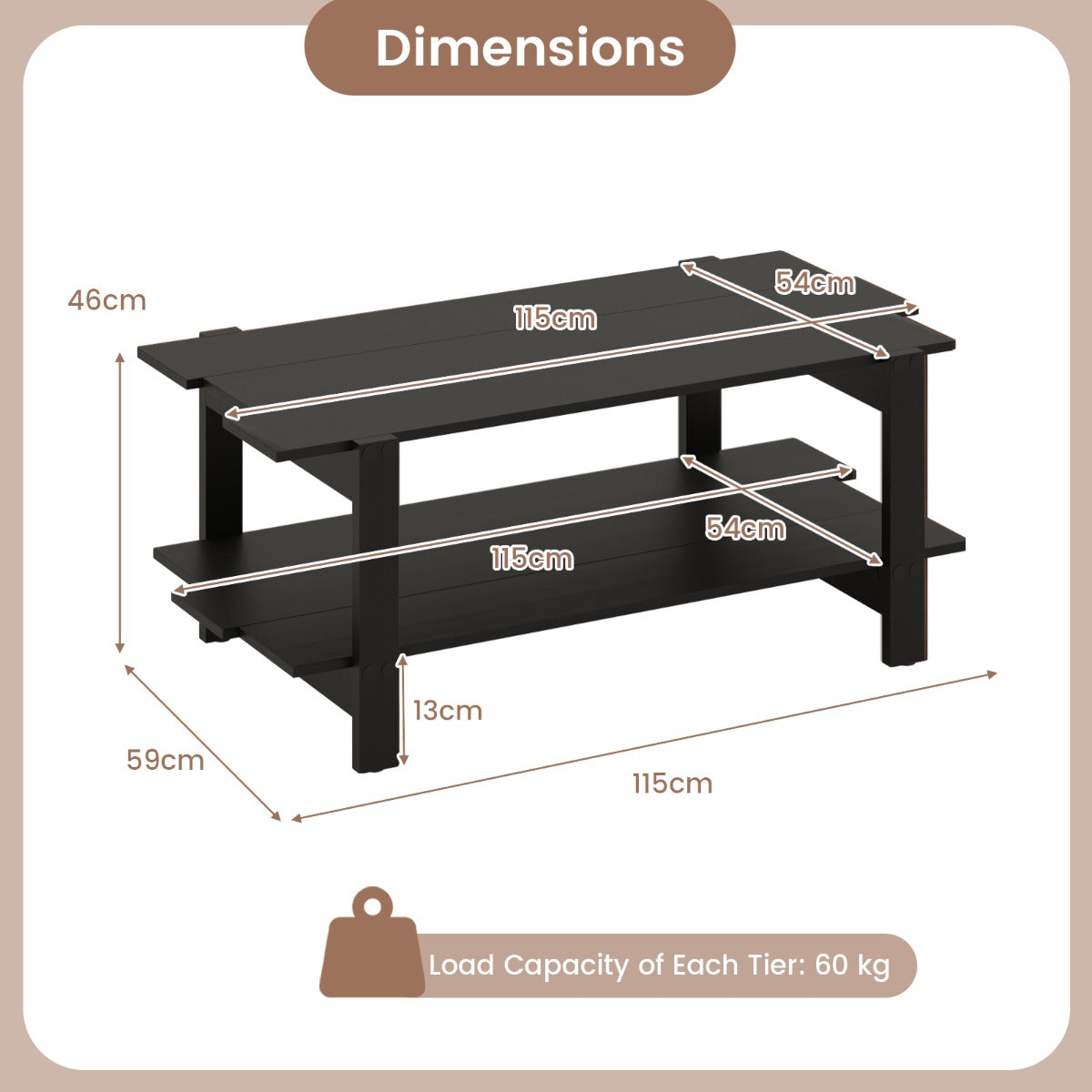 2-Tier Coffee Table with Storage Shelf for Living Room-Black