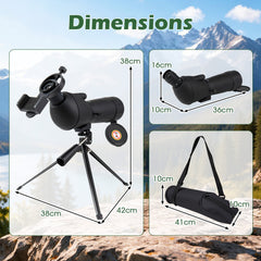 20-60x60 HD Spotting Scope with Tripod and Phone Adapter for Birds-Black