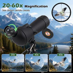 20-60x60 HD Spotting Scope with Tripod and Phone Adapter for Birds-Black