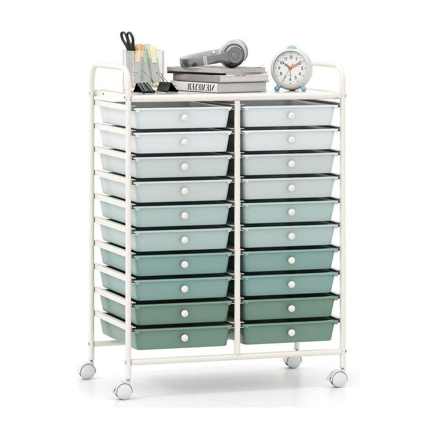 20 Drawers Storage Trolley with 4 Wheels for Beauty Salon-Green