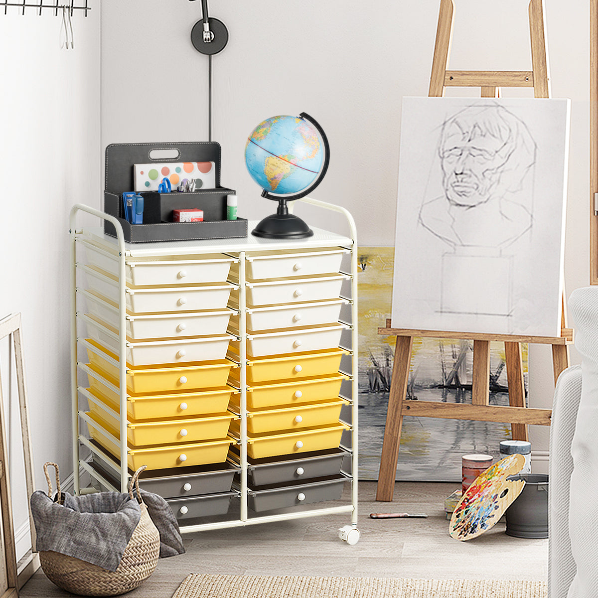 20 Drawers Storage Trolley with 4 Wheels for Beauty Salon-Yellow