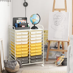 20 Drawers Storage Trolley with 4 Wheels for Beauty Salon-Yellow