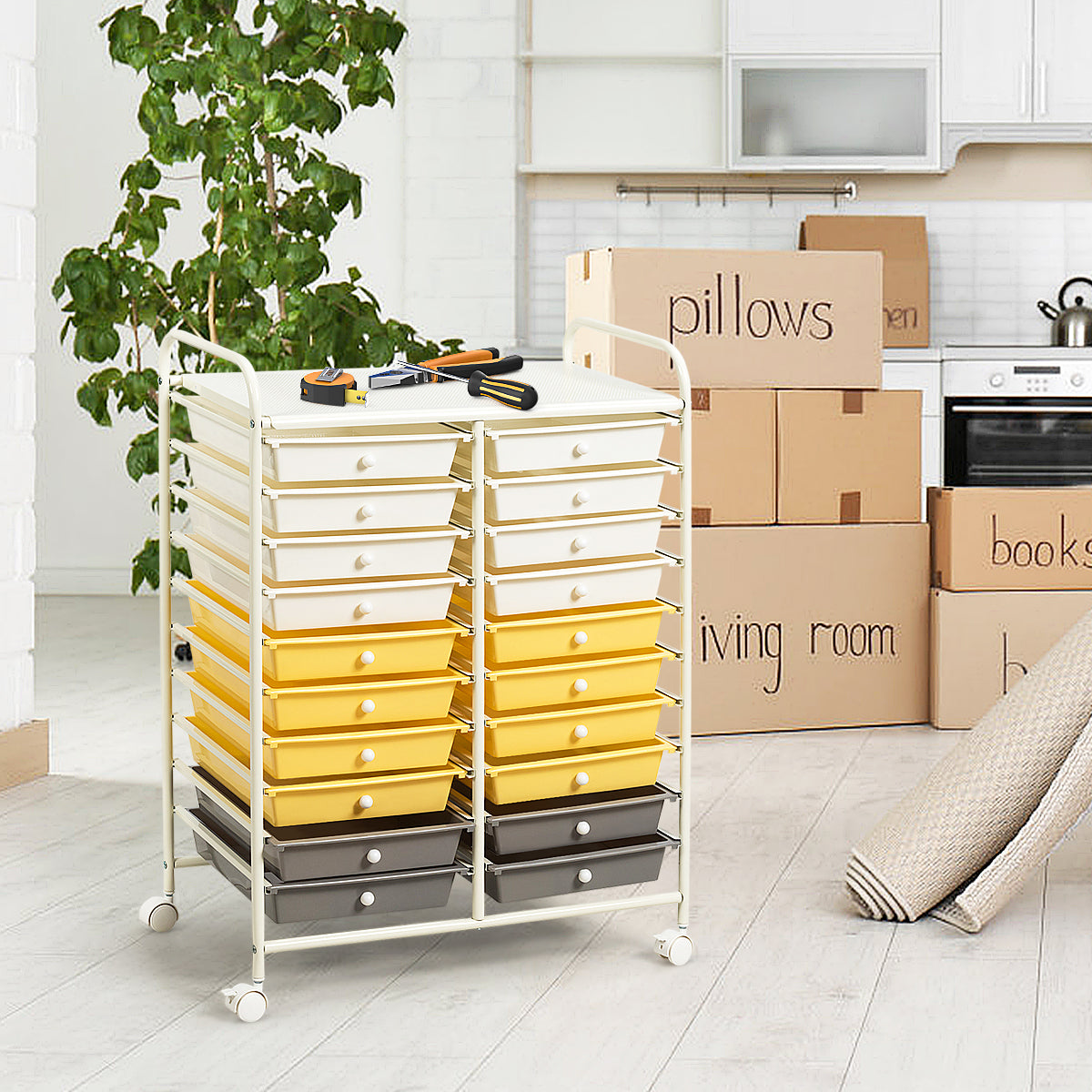 20 Drawers Storage Trolley with 4 Wheels for Beauty Salon-Yellow