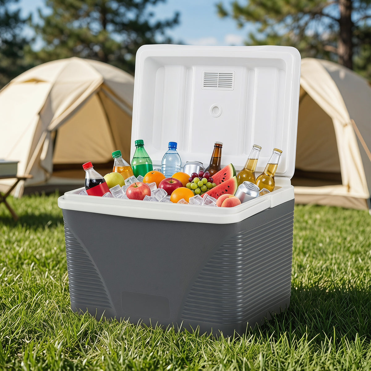 21 L Insulated Portable Cooler with Cup Holders Drain Plug and Mesh Storage Pocket-Black
