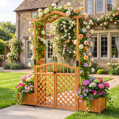 210 cm Garden Arbor with Gate for Climbing Plants Wedding-Brown