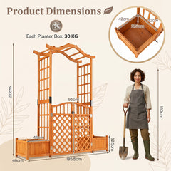 210 cm Garden Arbor with Gate for Climbing Plants Wedding-Brown