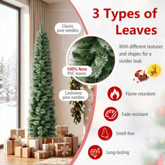210 cm Pre-lit Pencil Christmas Tree with 120/150 Warm White LED Lights and 8 Modes