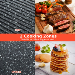 2150W Electric Griddle with 2 Nonstick Cooking Zones