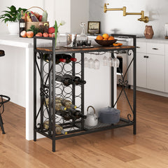 21 Bottle Wine Rack Freestanding with Glass Holder and Wooden Countertop-Rustic Brown