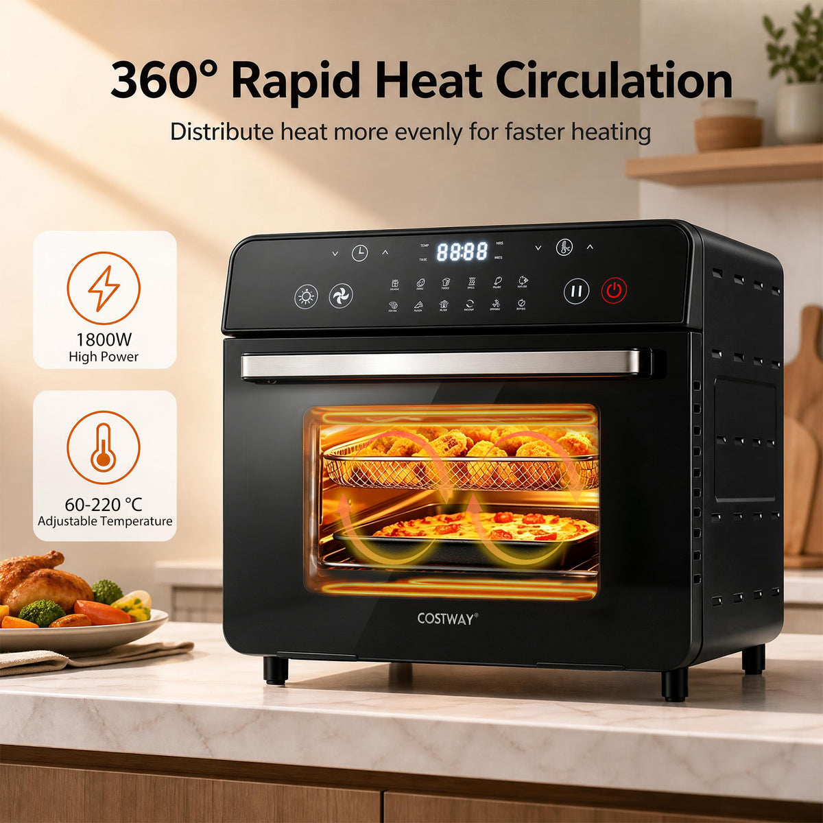 22 L 1800W Air Fryer Toaster Oven Combo 12-in-1 Convection Countertop Oven-Black