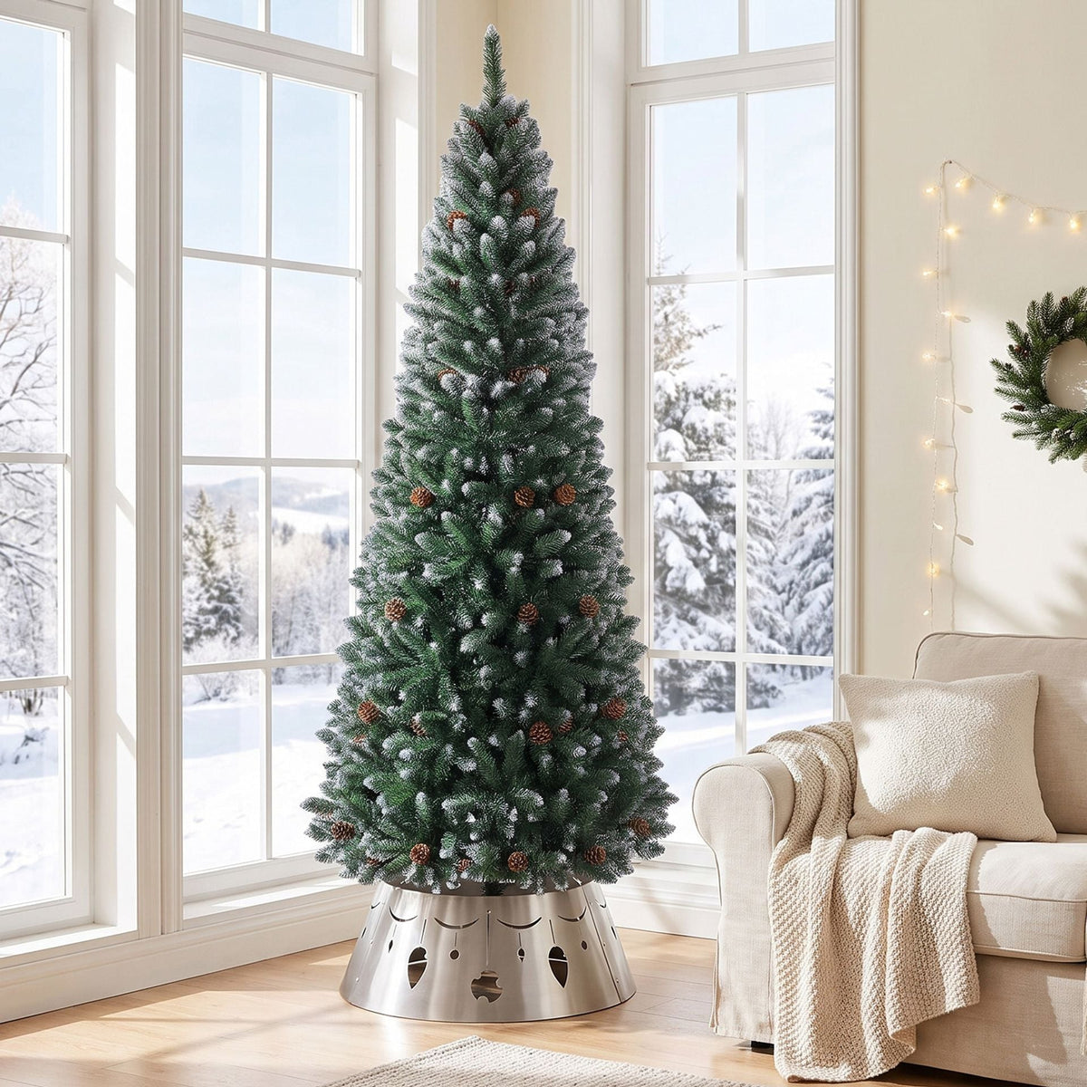 220 cm Christmas Tree and 70 cm Metal Tree Collar Set