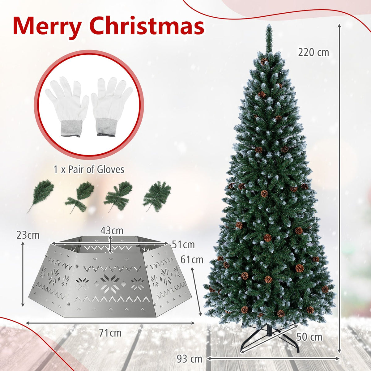 220 cm Christmas Tree and 71 cm Metal Tree Collar Set
