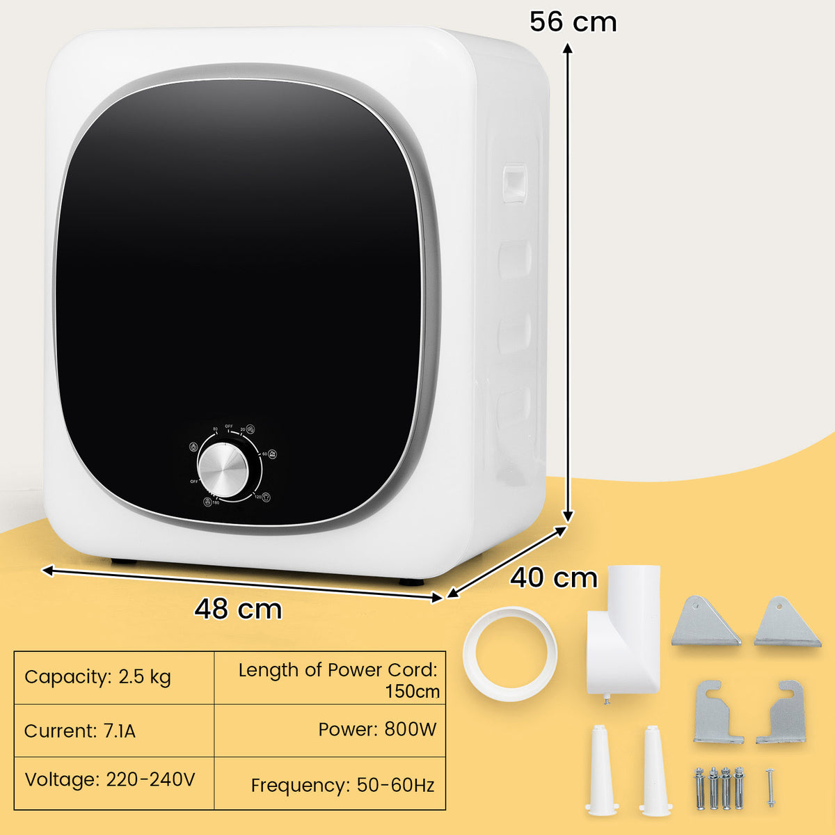 220-240V Portable Clothes Dryer 800W Compact Laundry Dryer
