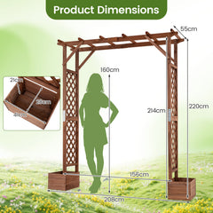 220cm Tall Wooden Garden Arbor with Planter Boxes and Hanging Roof-Orange