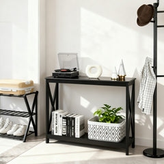 The entryway set displayed in a modern hallway with a coat stand and luggage