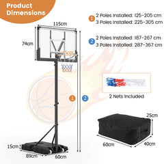 225CM-305CM Adjustable Basketball Hoop with 110CM Shatterproof Backboard