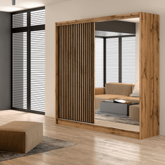 Oak Wotan / Black Mirrored Sliding Door Wardrobe 203cm – WINDSOR