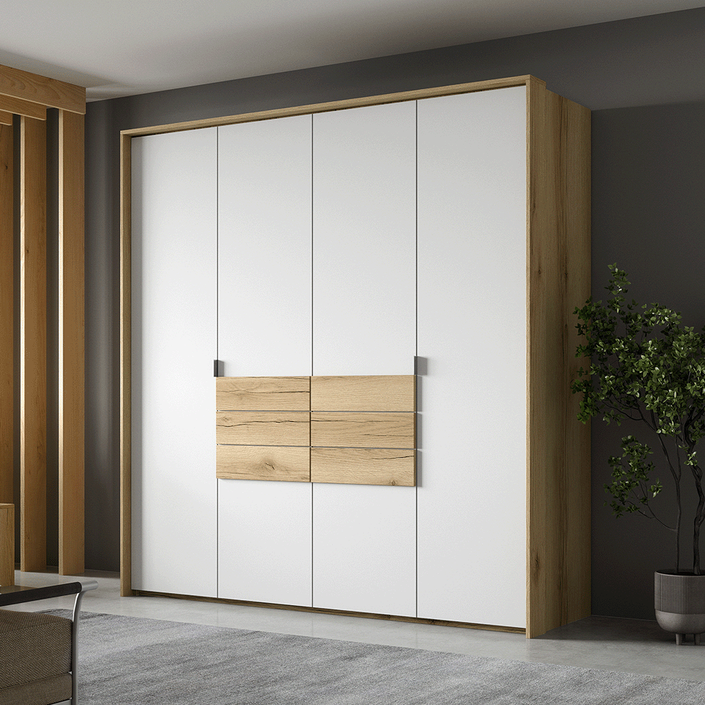 Grand Natural Oak / White Hinged Door Wardrobe 208cm – TRENTON