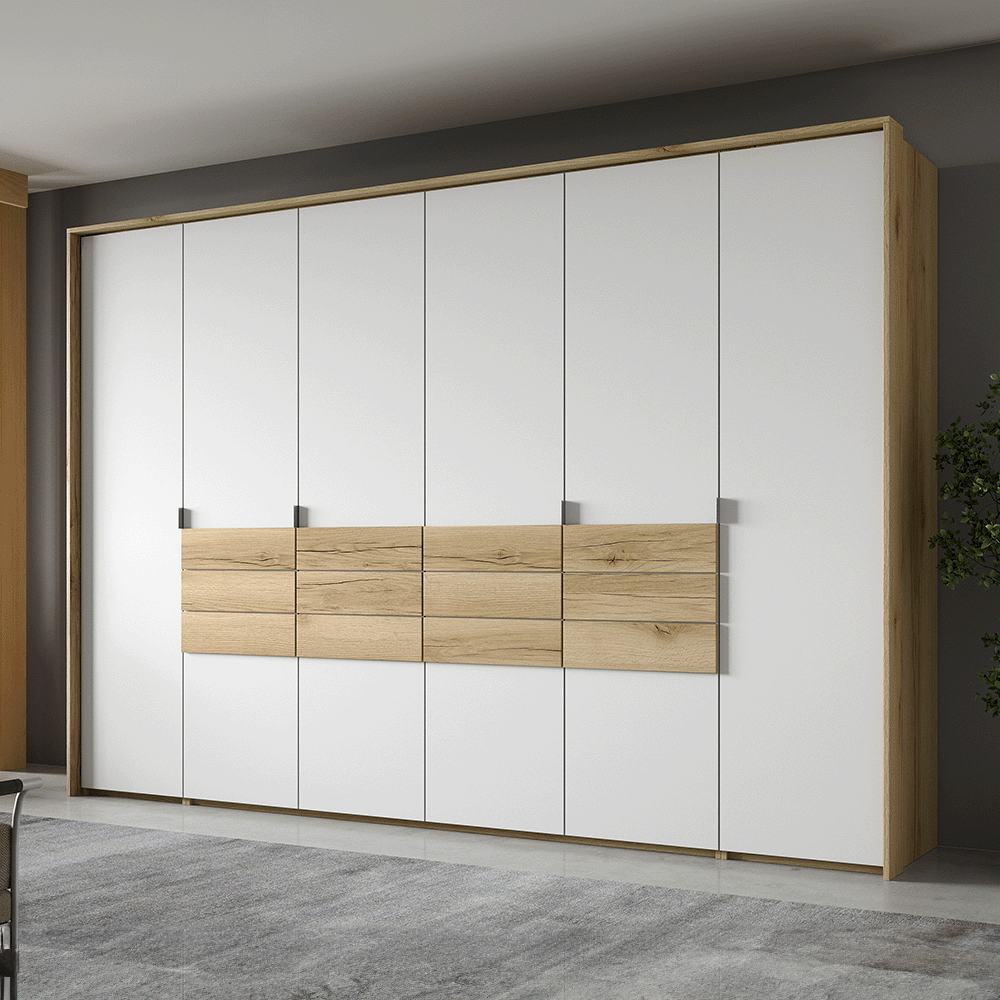 Grand Natural Oak / White Hinged Door Wardrobe 310cm – TRENTON