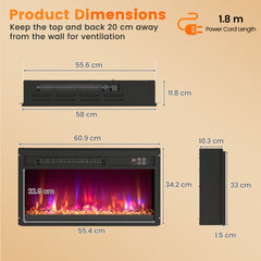 23 Inch Electric Fireplace Insert with Remote Control and Adjustable Flame-Black