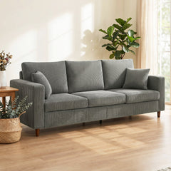 HOMCOM 3 Seater Sofa with Wide Seat, Corduroy Fabric Couch with Deep Seat, Spring Cushion, Light Grey