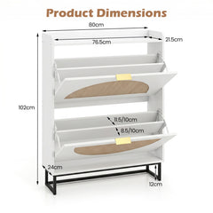 24 CM Narrow Shoe Storage Cabinet with 2 Flip Drawers-White