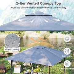 245 x 245 cm 3-Piece Patio Bar Set Grill Gazebo with Bar Stools and Table-Grey