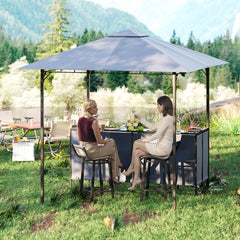 245 x 245 cm 3-Piece Patio Bar Set Grill Gazebo with Bar Stools and Table-Grey