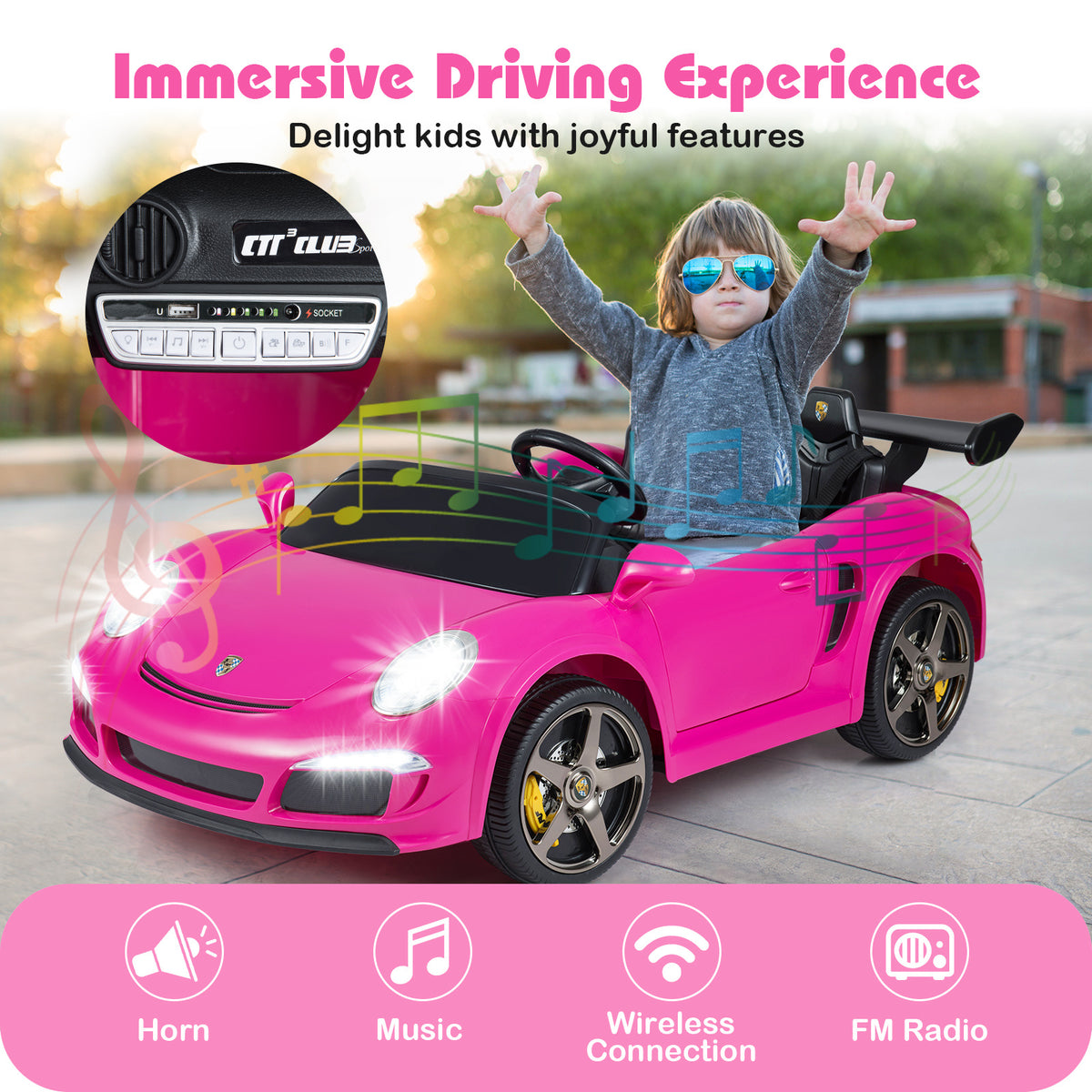 24V Battery Powered Electric Vehicle with Parent Remote Control and LED Lights-Pink