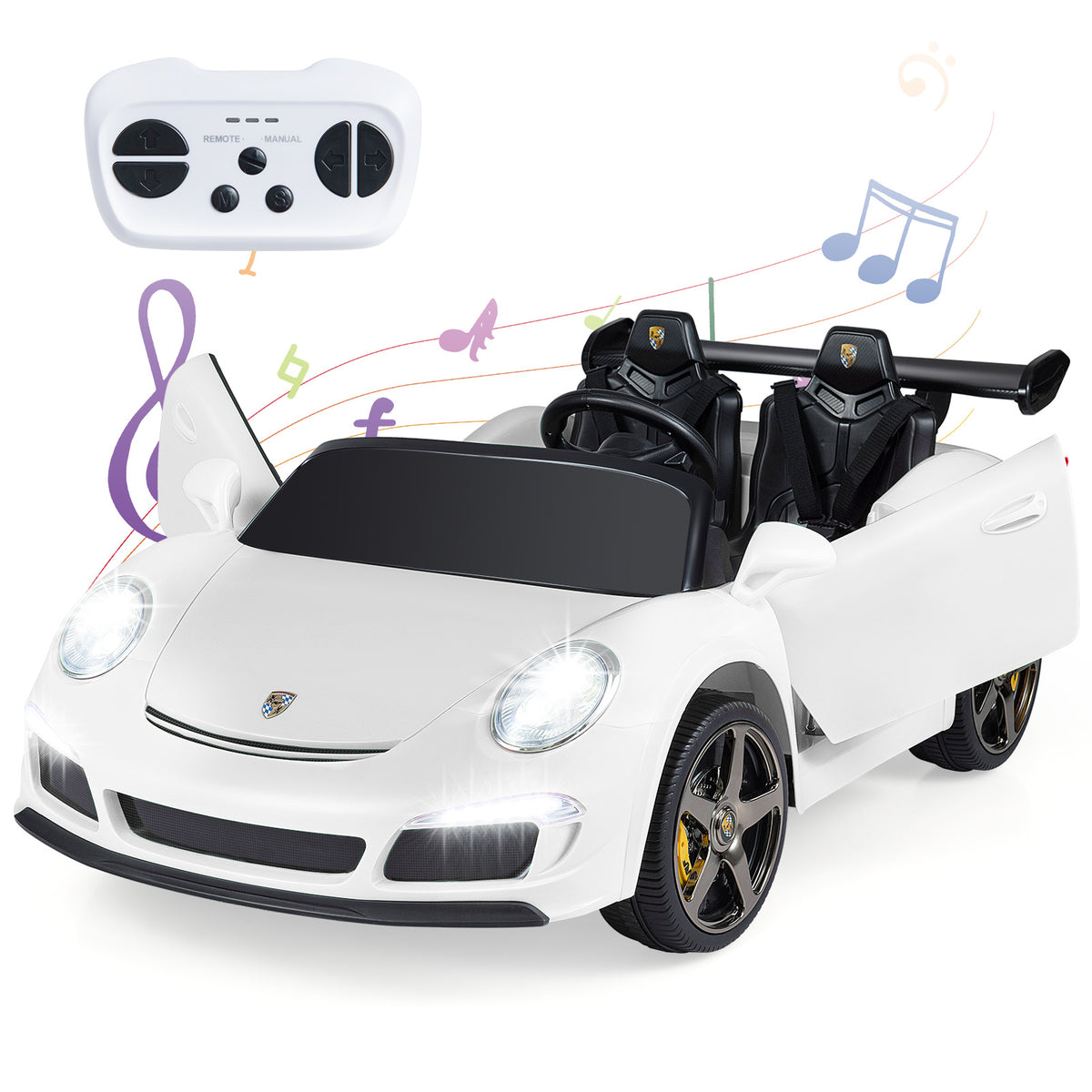 24V Battery Powered Electric Vehicle with Parent Remote Control and LED Lights-White