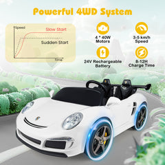 24V Battery Powered Electric Vehicle with Parent Remote Control and LED Lights-White